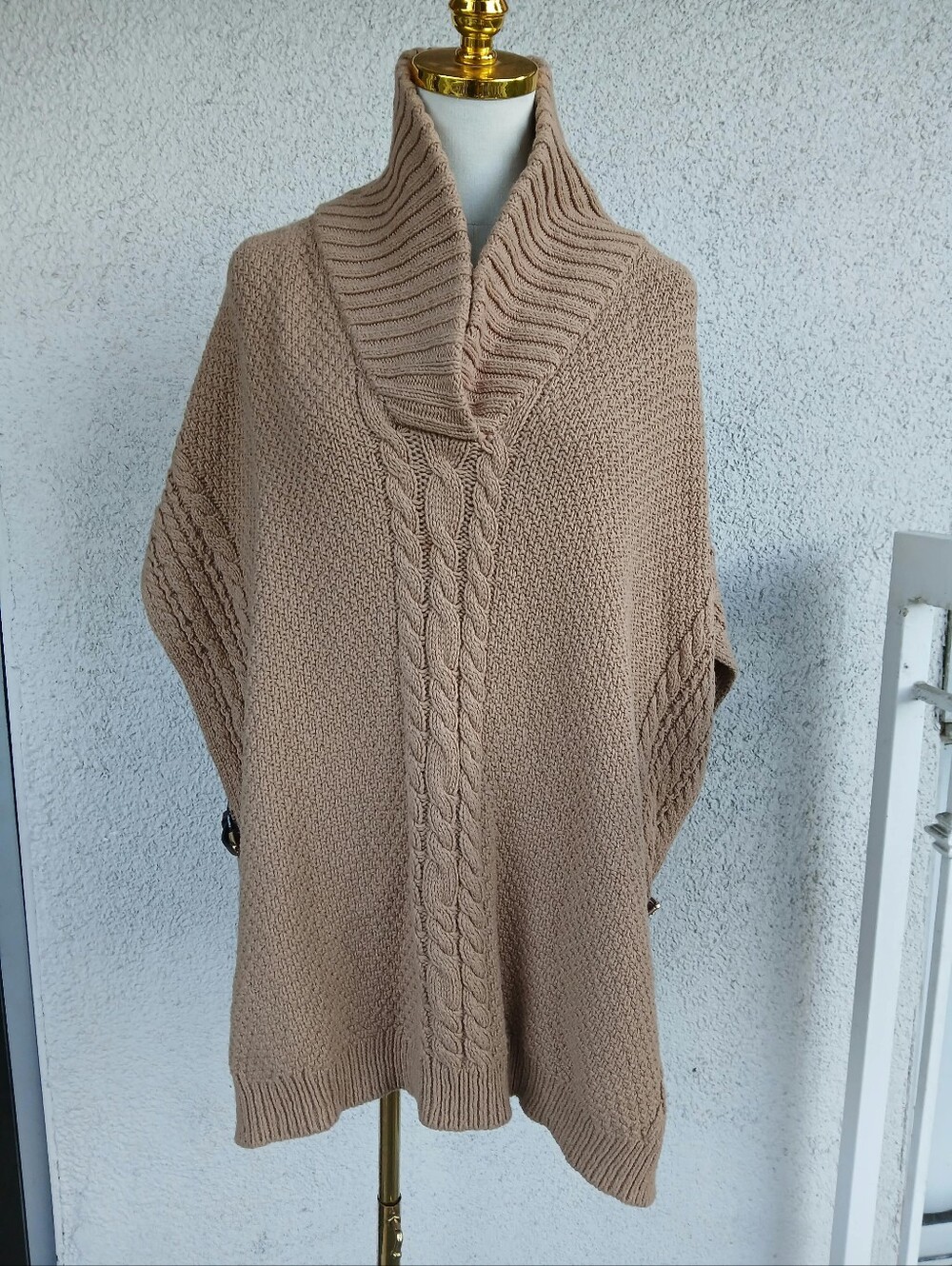 Talbots Cable-Knit Shawl Collar Poncho - Camel